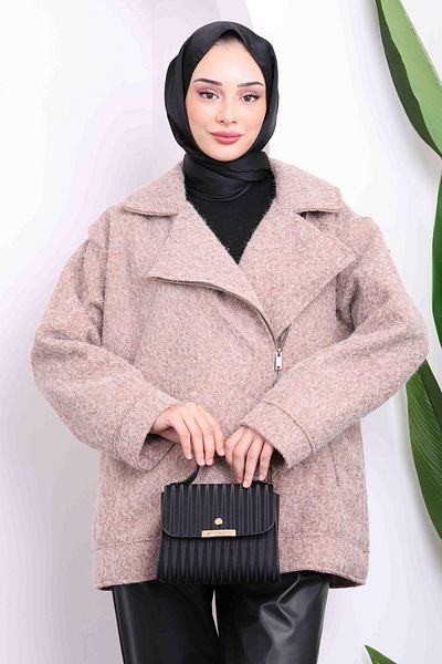 İmajButik Κοντό παλτό βιζόν με φερμουάρ