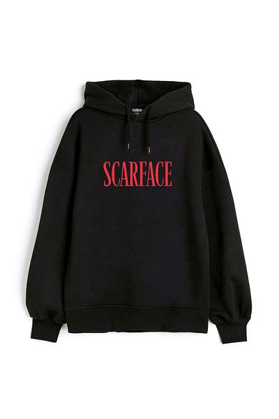 sielta Scarface Large Printed Black Unisex Hooded Sweatshirt
