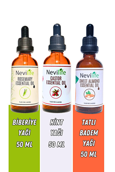 nevilife 3'lü Saç Bakım Yağları Biberiye, Hint ve Tatlı Badem Yağı 50 ml