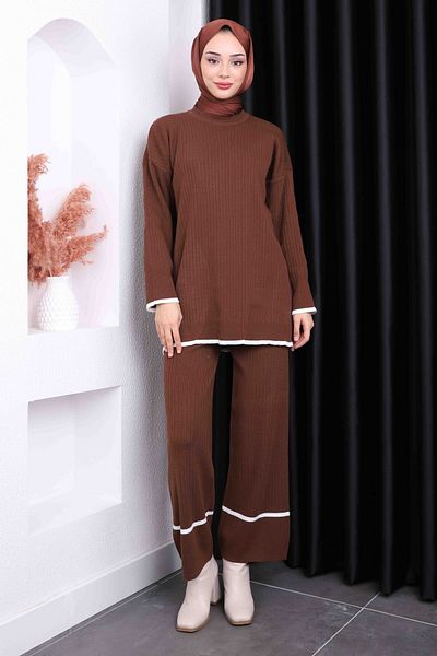 İmajButik Καφέ Παντελόνι Πλεκτό Σετ