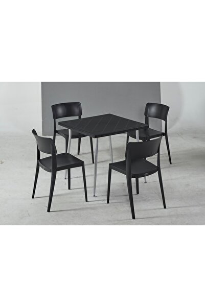 Bintaş Mobilya Antrasit Renkli Dış Mekan Bahçe Masa Sandalye Takımı 80x80 cm ...