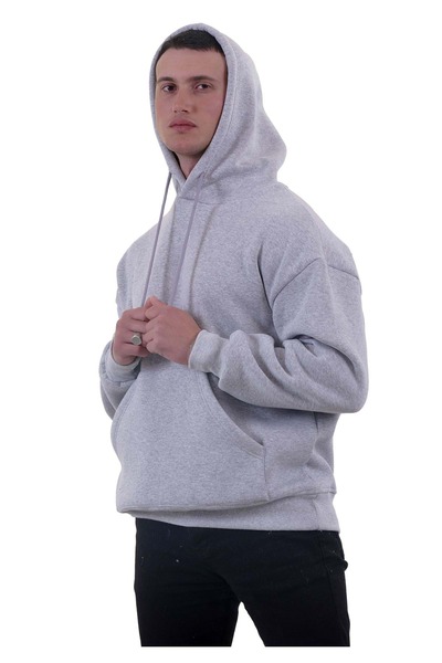 Exve Exclusive Сірий меланж Basic Oversize Soft touch Зимовий капюшон з підкладкою з флісу 3 нитки Hoodie Sweatshirt
