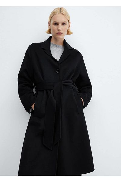 MANGO Woman Handmade belt wool coat