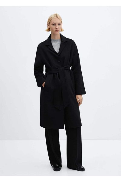 MANGO Woman Handmade belt wool coat