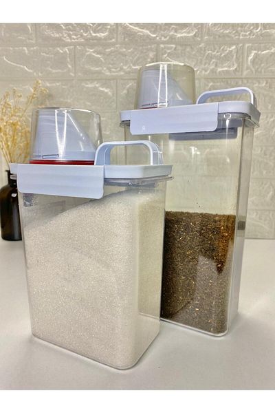 MODA OZY 2-Piece Measuring Lid 2300/1800 ml Tea/Sugar Storage Container Vacuum Acrylic Food Container