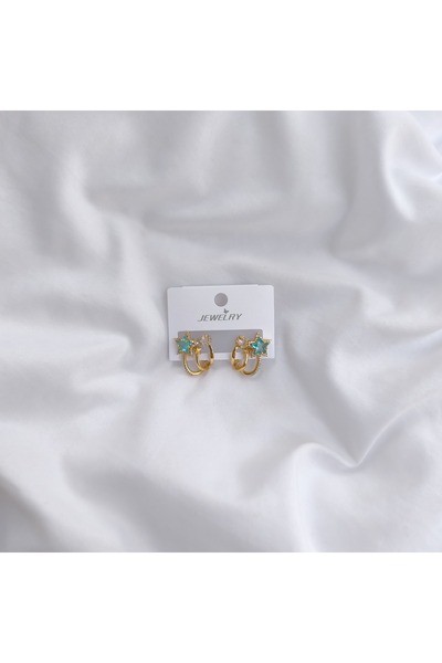 tezz Xuping Yıldızlı Çoklu Mavi Beyaz Zirkon Taşlı Çoklu Küpe