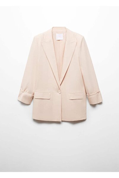 MANGO Woman Vászon blézerkabát mandzsetta gombokkal