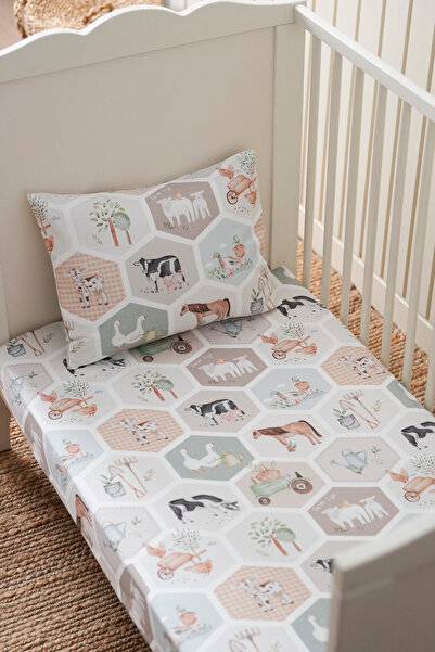 Petille Organik Bebek Lastikli Çarşaf (70x130+15) Çiftlik