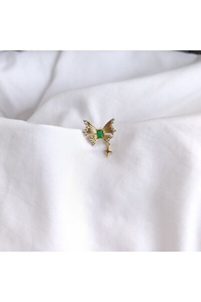 tezz Xuping Zirkon Yeşil Taşlı Kelebek Sallantılı Ay Parıltılı Altın Küpe