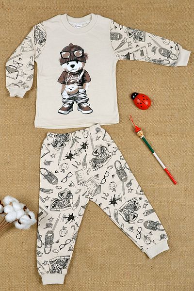 BAVVİER 100% Cotton, Cool Teddy Bear, Pajama Set 1-3 Years