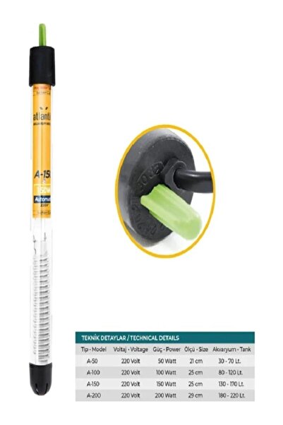 ATLANTİK Atlantik 200 W Termostatlı Akvaryum Isıtıcısı