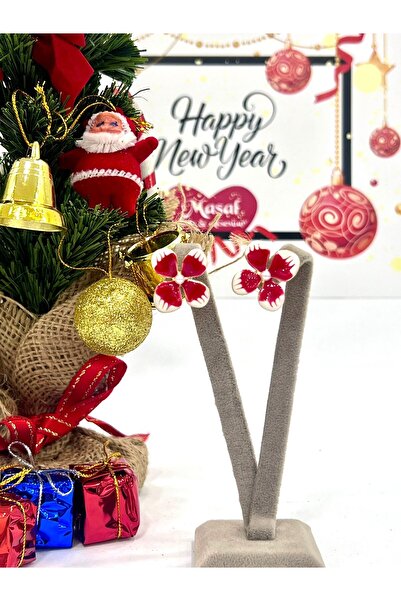 Jewerly Red Color Flower Figured Pearl Detailed Earrings (2.5X2.5Cm)