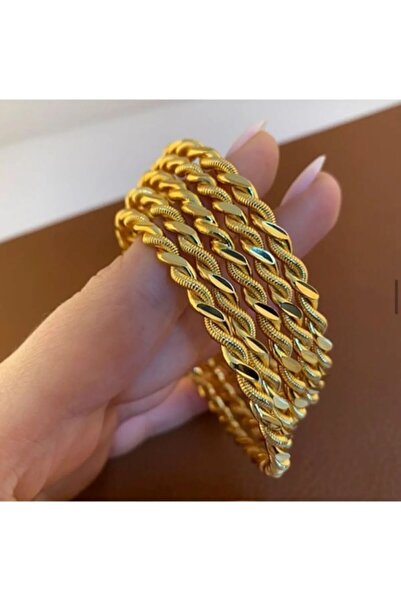 CASELN 22 Ayar Altın Kaplama Kadın 2 Telli Burma Bilezik 1 Adet Düğün Kına Özel Günler