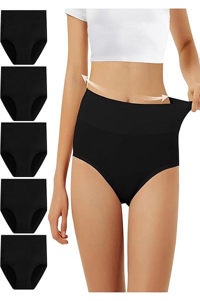 FOREVER MORE Women's 5-Piece Slip Panties Set with High Waist - Seamless
