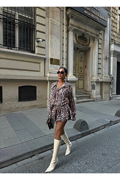 NEW JOURNAL Γυναικεία φούστα με λεοπάρ μοτίβο με βολάν με κορδόνια με λεπτομέρειες πουκάμισο Eley- 100015671