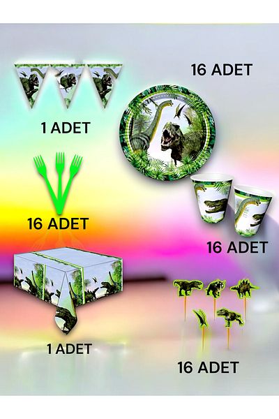 VibeHome Jurassic Themed Premium Set for 16 - Birthday Party and Fun Events