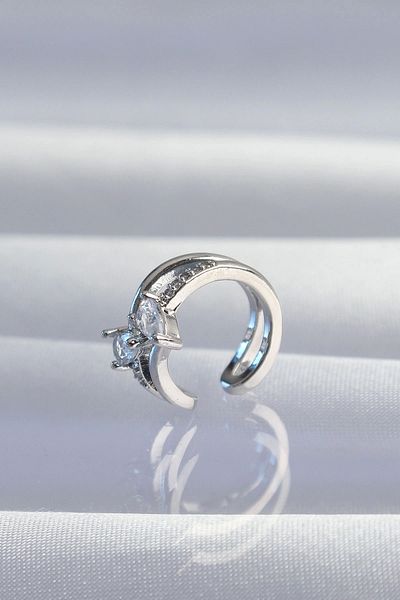 Clariss Brass Silver Color Zircon Stone Drop Earcuff Earrings