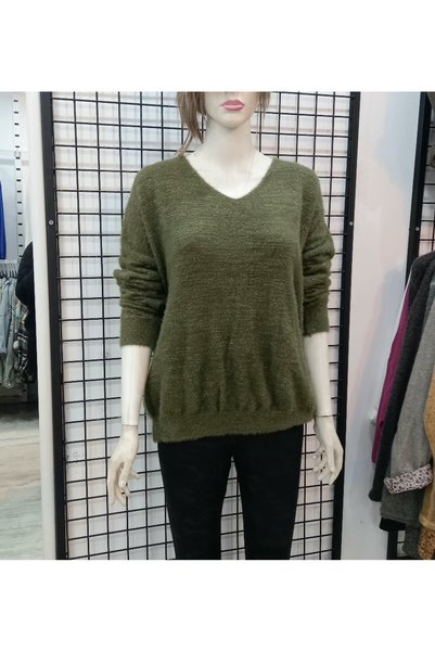 Butik Şans Glitter Detailed V-Neck Beard Fabric Italian Knitwear Sweater