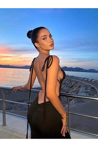 theanemos Sırt Dekolteli Büzgülü Elbise