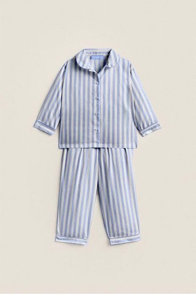 Magu Set de pijamale din bumbac cu dungi unisex pentru copii - Set de jos-jos cu geantă