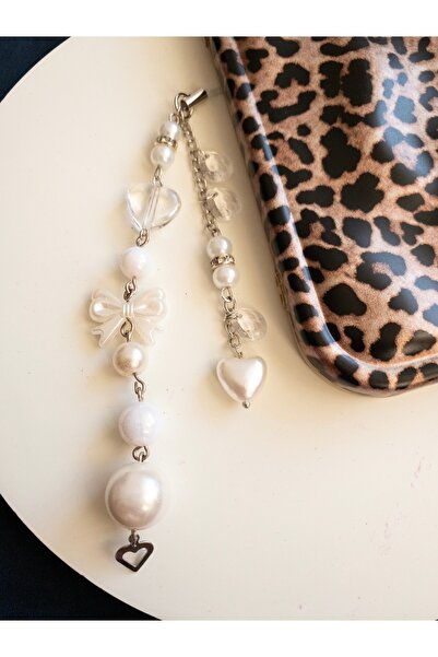 Leydia accessory İnci Fiyonk Detaylı Boncuk Telefon Charm Çanta Ve Anahtar Sü...