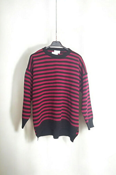 Ayfer Crew Neck Black Burgundy Stripe Knitwear Sweater