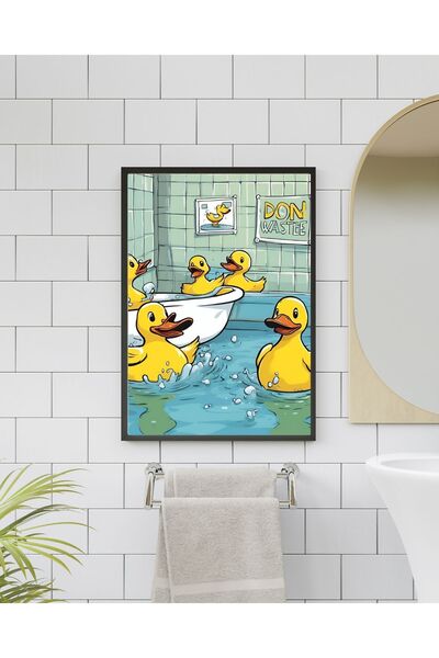 SÜMER Çerçeveli, Ördekli Banyo Dekoratif Tablo, Minimal Pinterest Tarzı Çerçe...