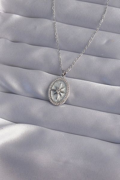 Clariss 316L Steel Chain Silver Color Zircon Stone Embossed Polar Star Necklace