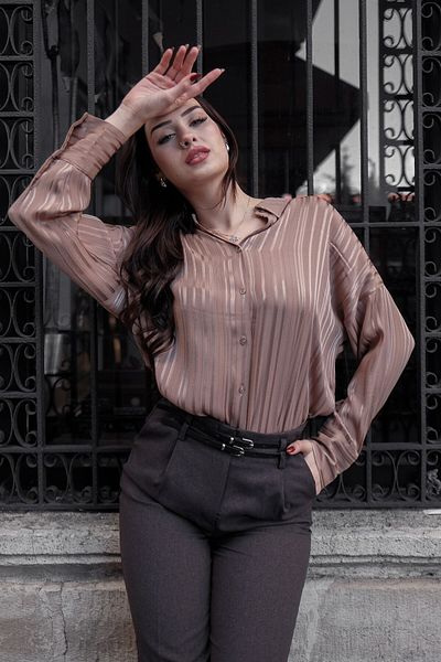Hisleria Кафява риза Lisbon Oversize от сатен