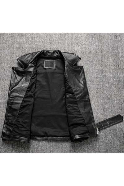 NYC GİYİM TEKSTİL Lamb leather biker style biker vest black color
