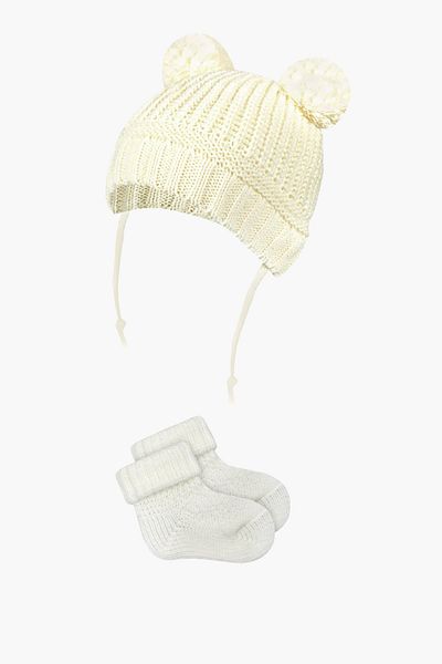 Little Jom 100% Organic Knitwear Beanie and Booties Socks Set for 0-18 Months Baby