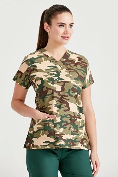 Moodamedikal Doktor Forması Askeri Yesil Kamuflaj Desenli Tek Üst Terikoton İ...