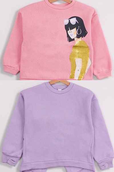 Harika KIDS Girl's Medium Thickness Printed 2-Pack Sweatshirt