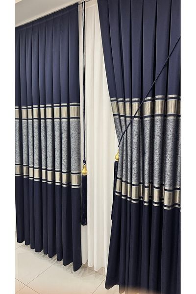 Fon Dünyası Navy Blue Silver Gold Striped Board Backdrop - Single Wing
