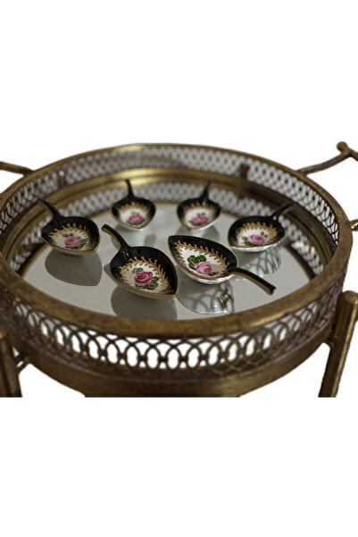 Handmade ESTERHOMEDECOR 6’lı porselen el boyama kaşık lokumluk siyah renk