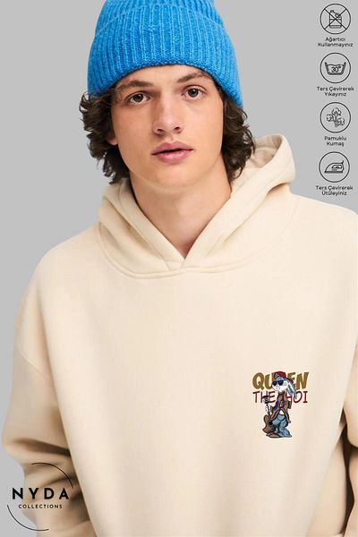 Nyda Collections Bugs Bunny Printed Unisex Hooded Oversize βαμβακερή κουκούλα - μακρυμάνικο και με κιθάρα