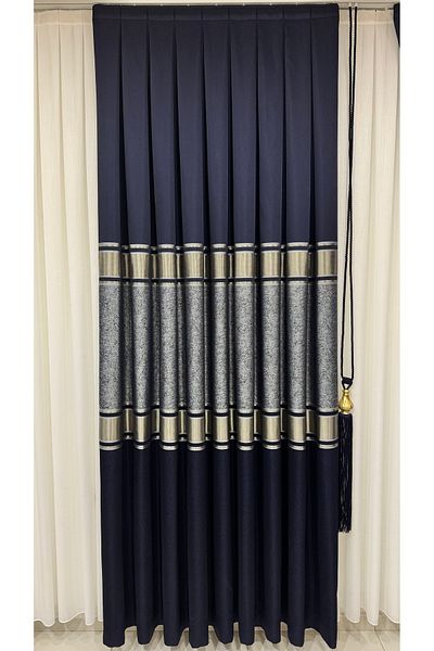 Fon Dünyası Navy Blue Silver Gold Striped Board Backdrop - Single Wing