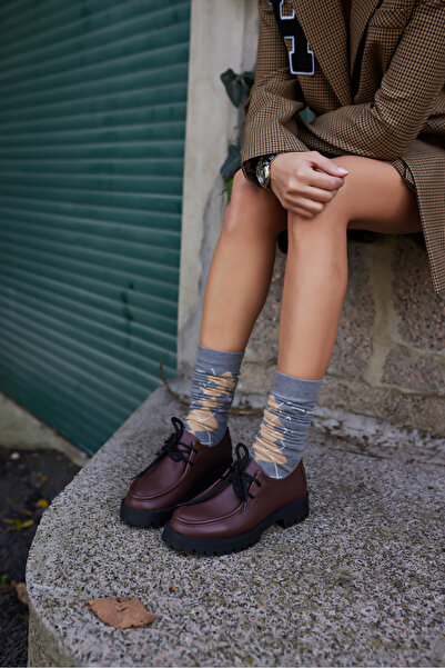 ANGELİNA JONES KRİSTEL KADİN KAHVE FLOTER DERİ BAGCIK DETAY AYAKKABİ