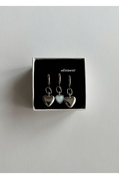 aksesuaris Set of 3 Heart Silver Color Earrings