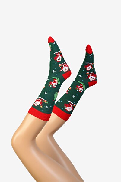Moda1001 Зелени дамски чорапи до глезена с тема Дядо Коледа