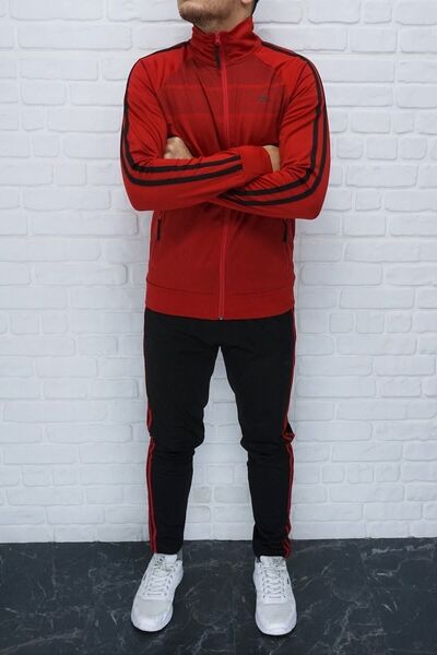DYNAMO Men's Red Tracksuit Set Diver Fabric Side Striped