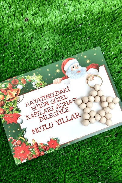 Emtory Home 5 Adet Naturel Yıldız Anahtarlık - Noel Baba Mutlu Yıllar Kartlı ...