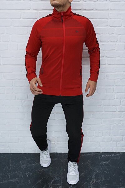 DYNAMO Men's Red Tracksuit Set Diver Fabric Side Striped