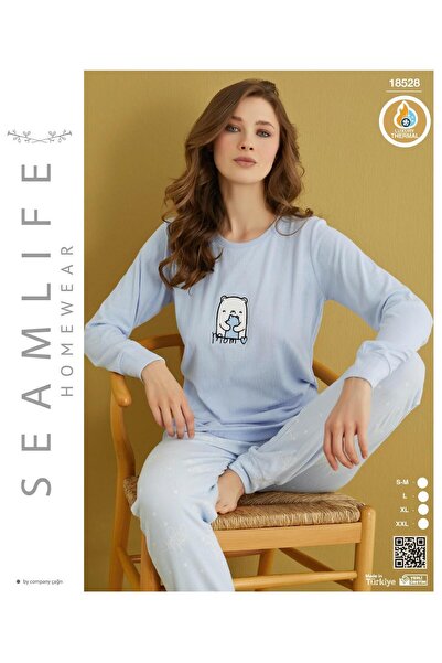 HS İÇ GİYİM Women's Cotton Lux Thermal Fabric Long Sleeve Pajama Set – Warm a...