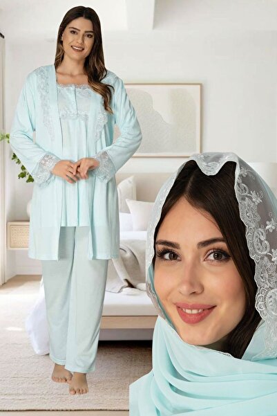 Effortt Venera Lohusa Hamile Seti Sabklıklılı Dantel Detaylı Başörtülü 4 lü s...