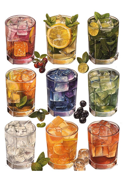 ANSHA CRAFTS İÇECEK STICKER SETİ ( 4 Sayfa 37 Adet) - Bullet Journal - Ajanda...