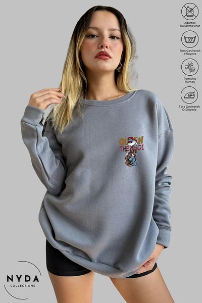 Nyda Collections Унисекс суитшърт с дълъг ръкав и щампа на китарата Бъгс Бъни, кръгло деколте, без качулка и повдигнати елементи