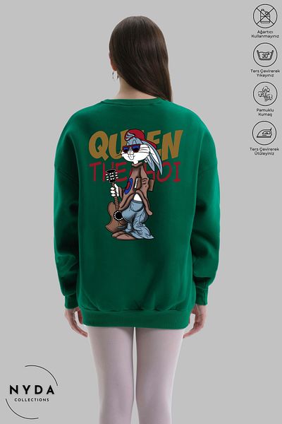 Nyda Collections Unisex μακρυμάνικη κιθάρα Bugs Bunny με στάμπα με λαιμόκοψη χωρίς κουκούλα Raster Oversize φούτερ