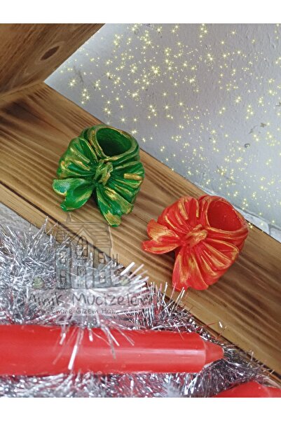 Minik Mucizeler 2'li şamdan mumluk fiyonk şeklinde 2 adet yılbaşı mumlukları ...