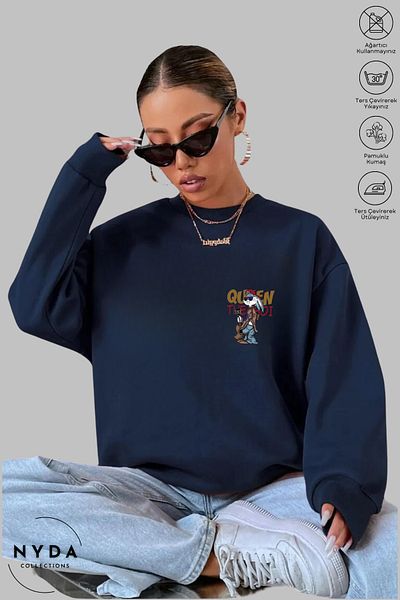 Nyda Collections Унисекс суитшърт с дълъг ръкав и щампа на китарата Бъгс Бъни, кръгло деколте, без качулка и повдигнати елементи